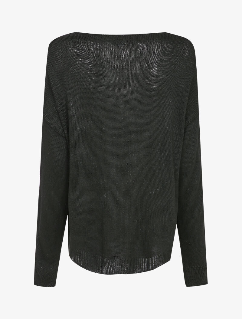 Pull long oversize à motif étoile argentée - Noir - Image 2