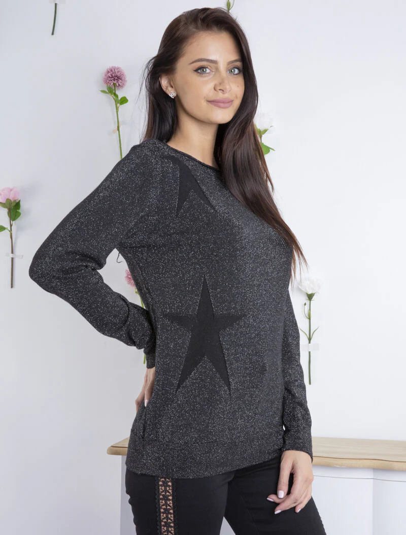 Pull long pailleté étoilé - noir