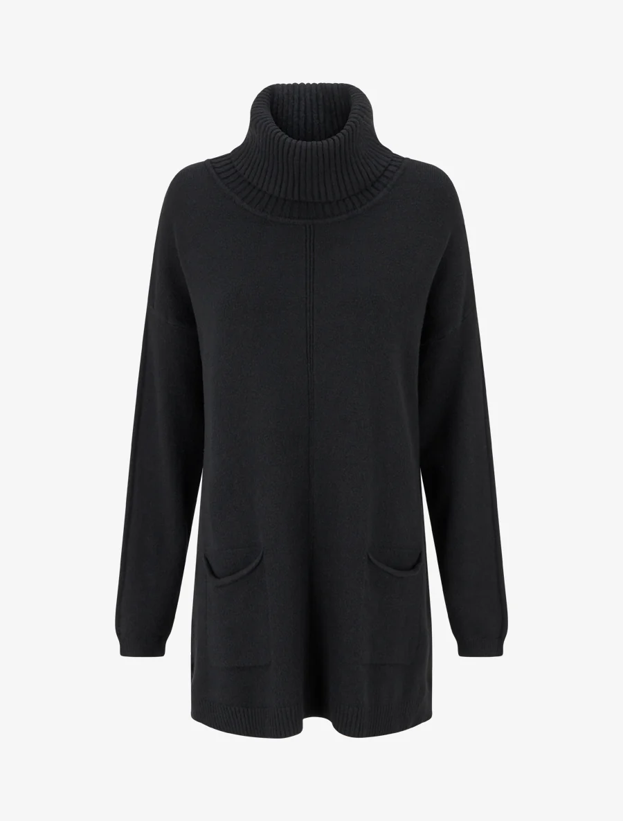 Pull long uni à poches - Noir