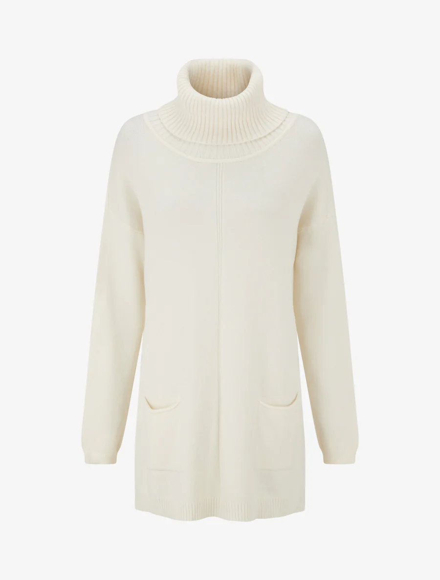 Pull long uni à poches - Crème