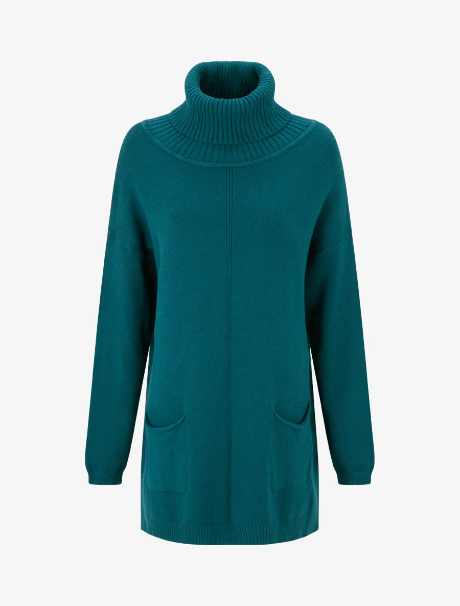 Pull long uni à poches - Bleu canard
