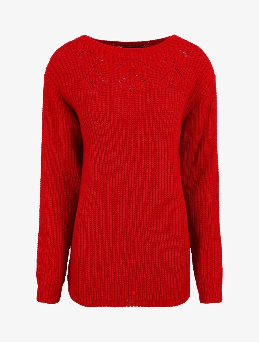 Pull long uni - Rouge