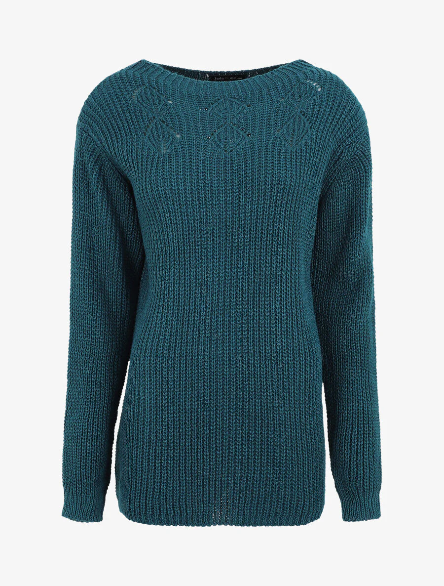Pull long uni - Bleu canard