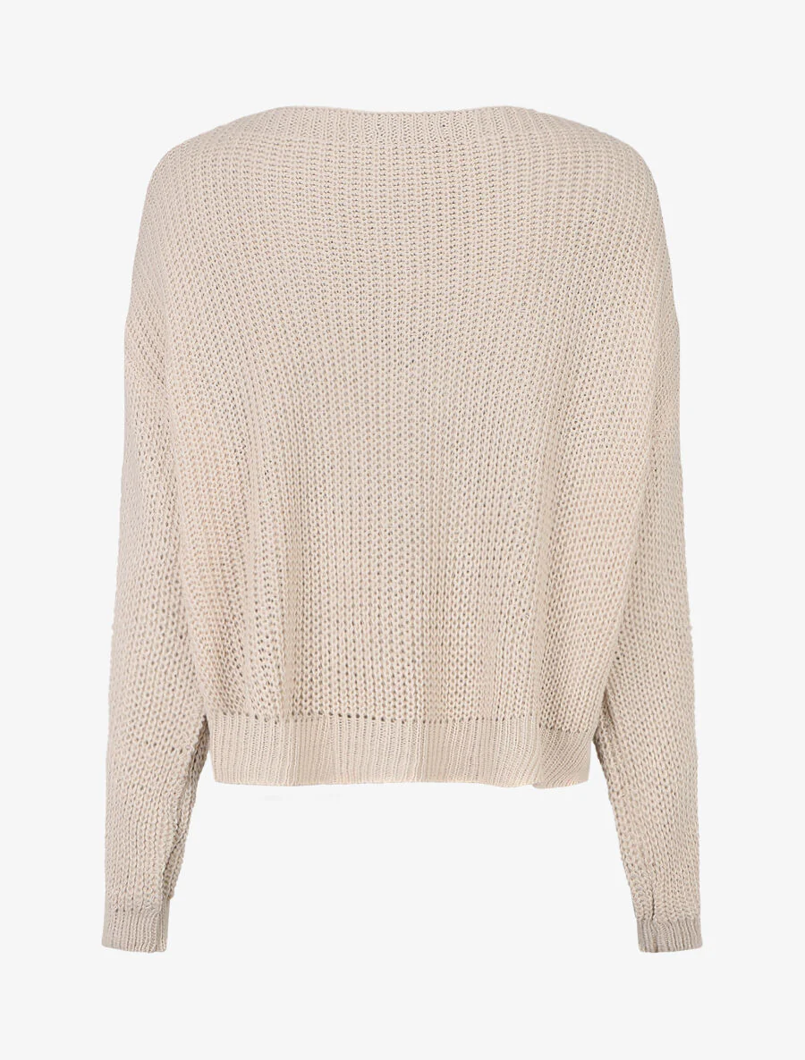 Pull loose à col bateau - Beige - Image 2