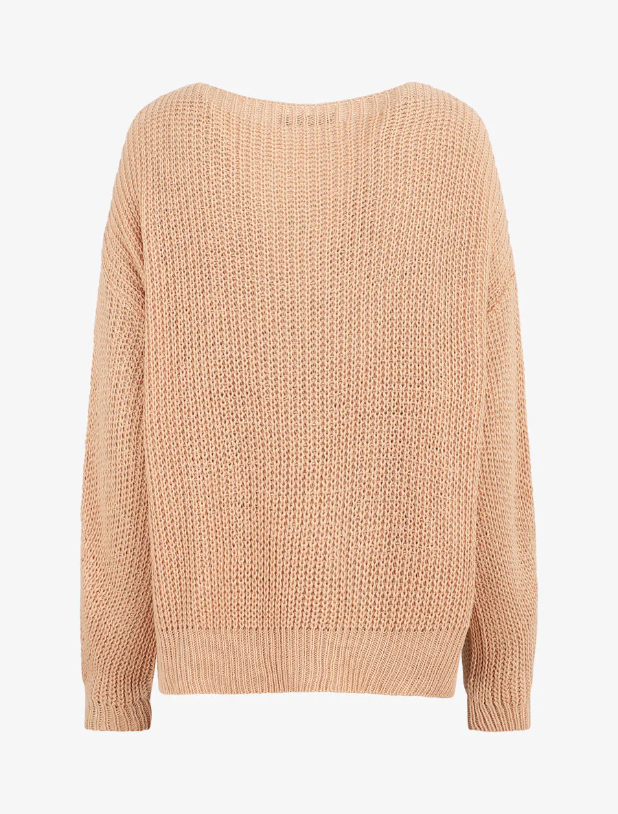 Pull loose à col bateau - Rose - Image 2