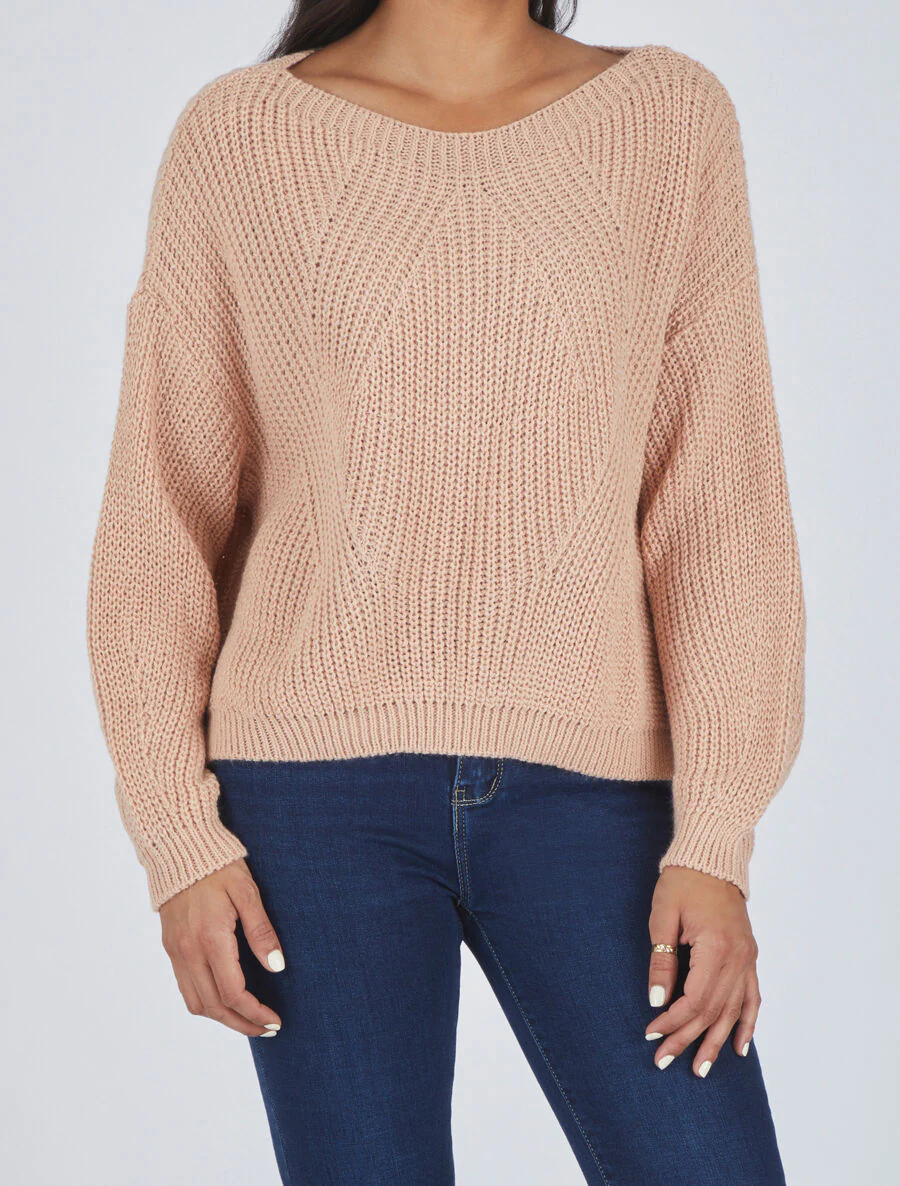 Pull loose à col bateau - Rose - Image 4