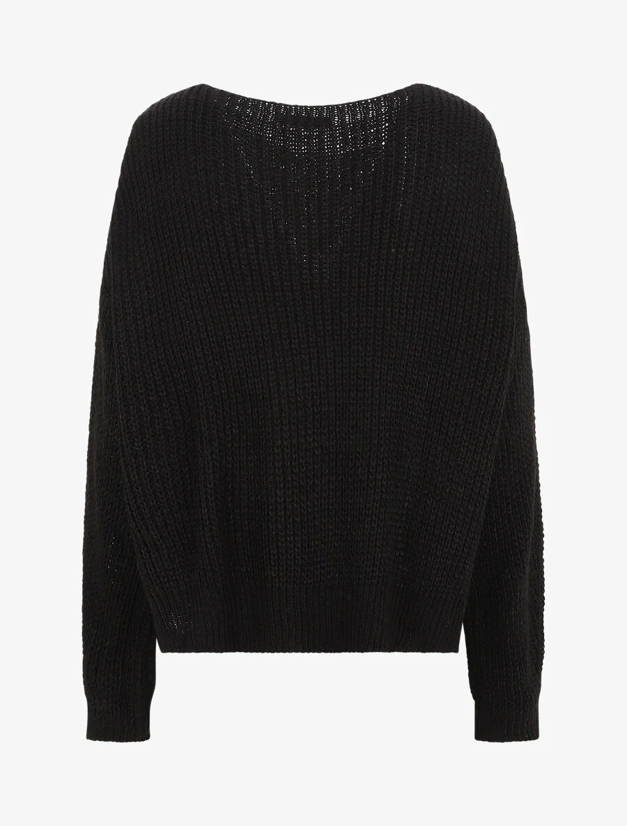Pull loose à col bateau - Noir - Image 2