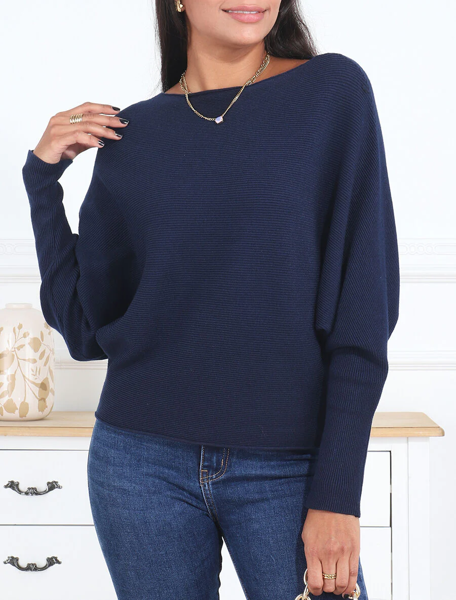 Pull loose à col rond - Marine - Image 3
