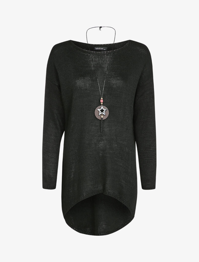Pull loose à dos long et col bateau - Noir
