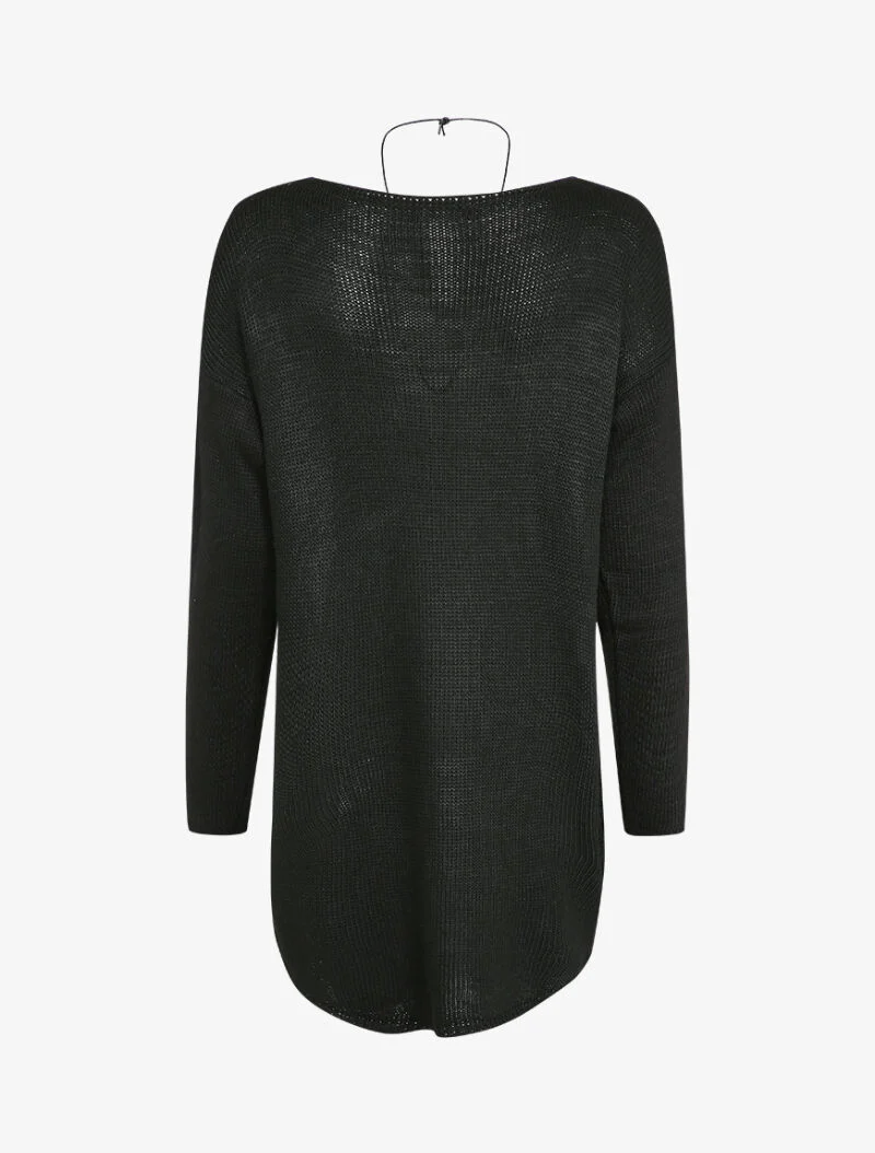 Pull loose à dos long et col bateau - Noir - Image 2