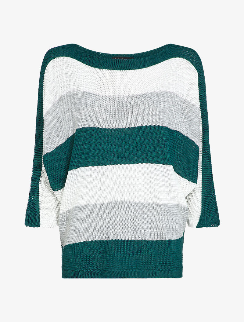 Pull loose à imprimé rayé et manches dolman - Bleu canard - Image 2
