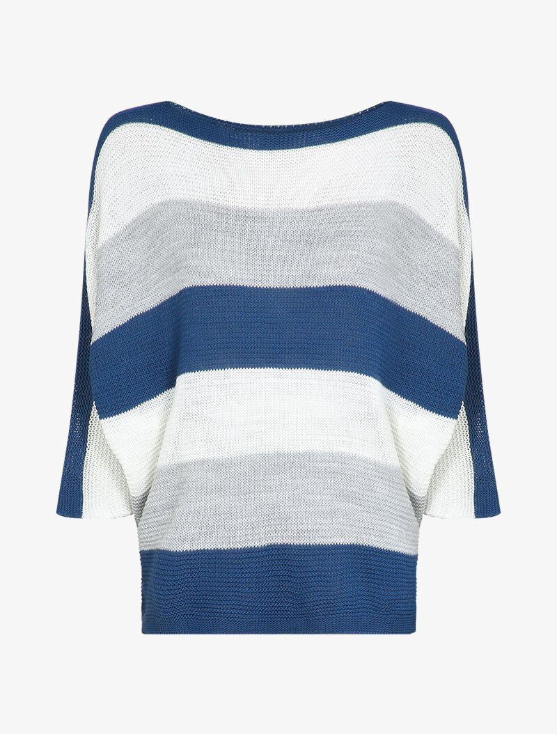 Pull loose à imprimé rayé et manches dolman - Bleu