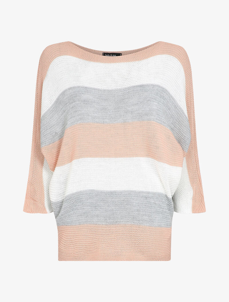Pull loose à imprimé rayé et manches dolman - Rose