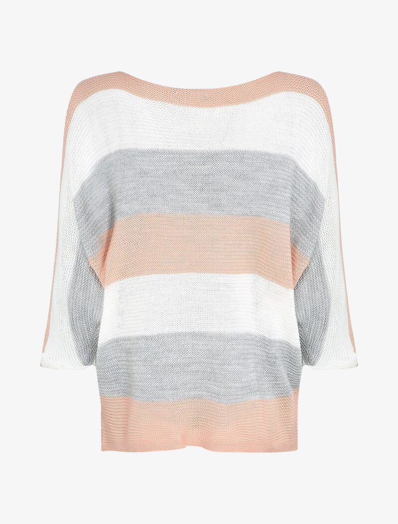 Pull loose à imprimé rayé et manches dolman - Rose - Image 2