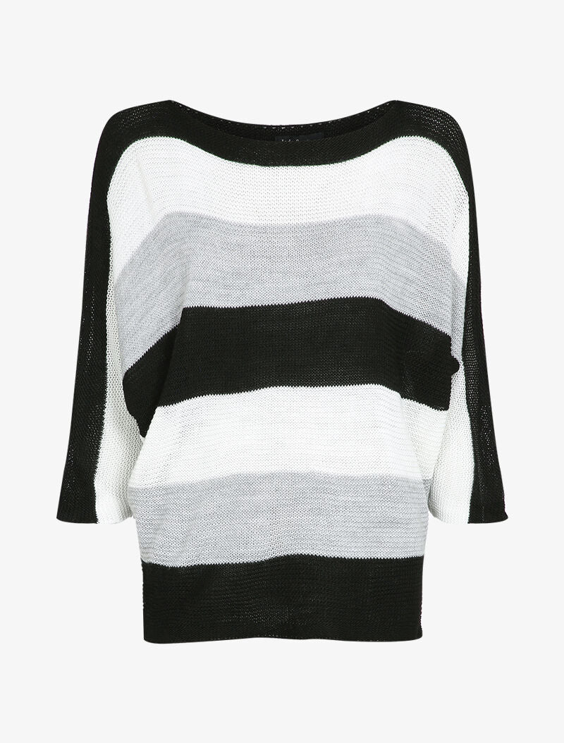 Pull loose à imprimé rayé et manches dolman - Noir
