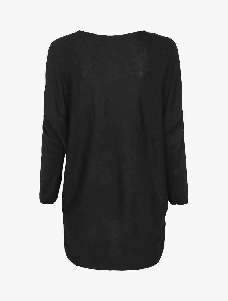 Pull loose à inscriptions et détail pailleté - Noir - Image 2