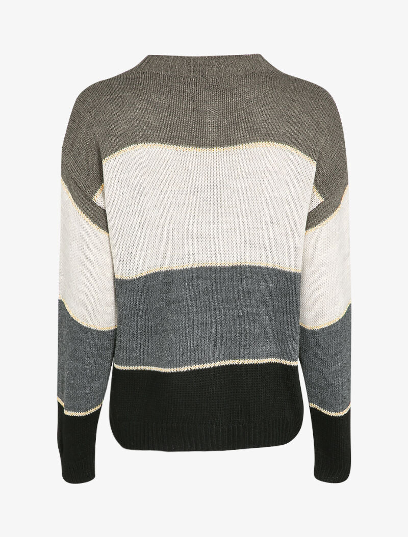 Pull loose à rayures et détails irisés - Taupe - Image 2