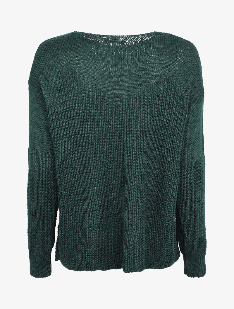 Pull loose en maille épaisse et fine - Vert sapin - Image 2