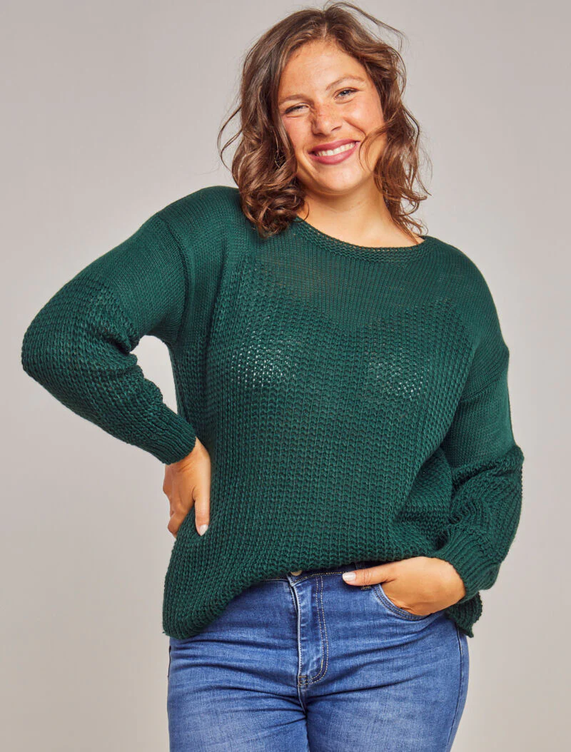 Pull loose en maille épaisse et fine - Vert sapin - Image 4