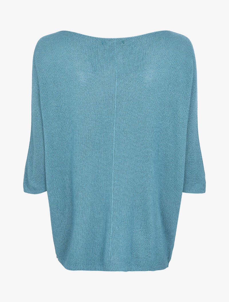 Pull loose en maille fine à manches 3/4 - Bleu charrette - Image 2