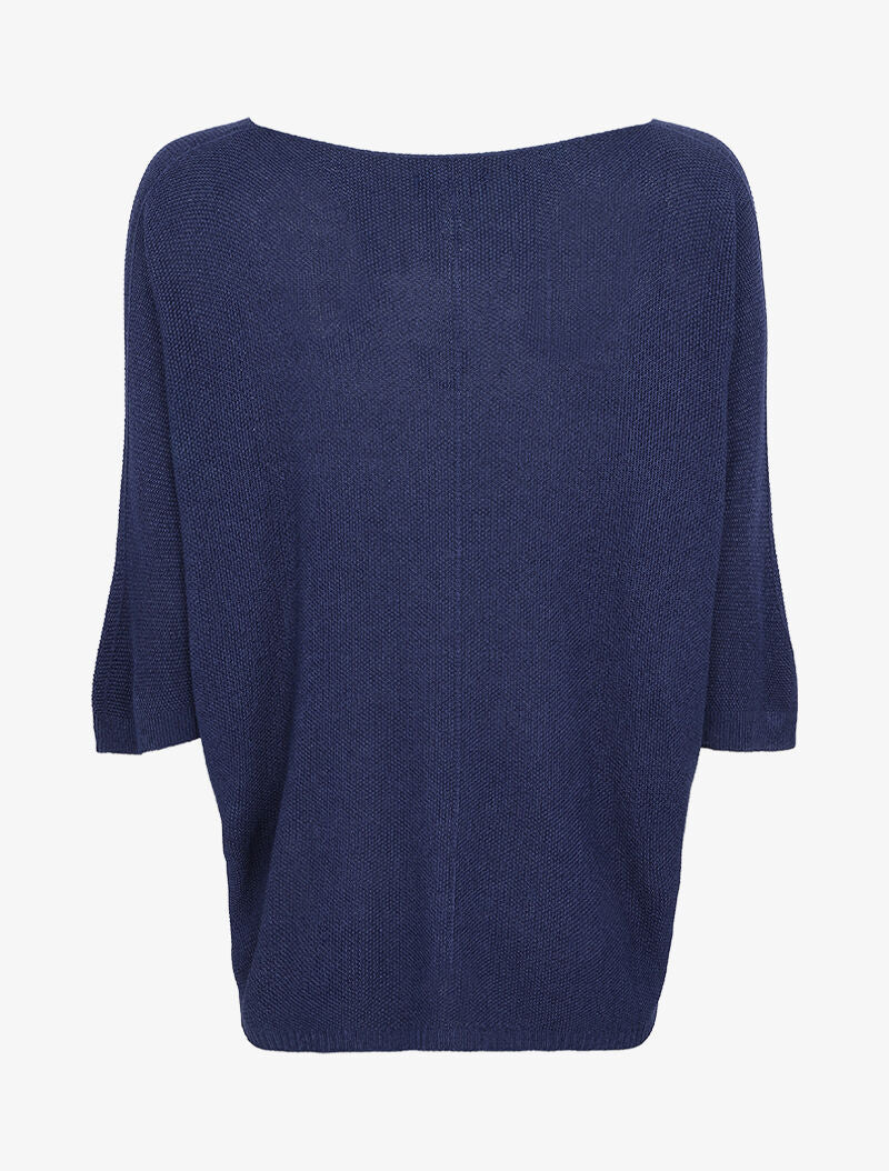 Pull loose en maille fine à manches 3/4 - Marine - Image 2
