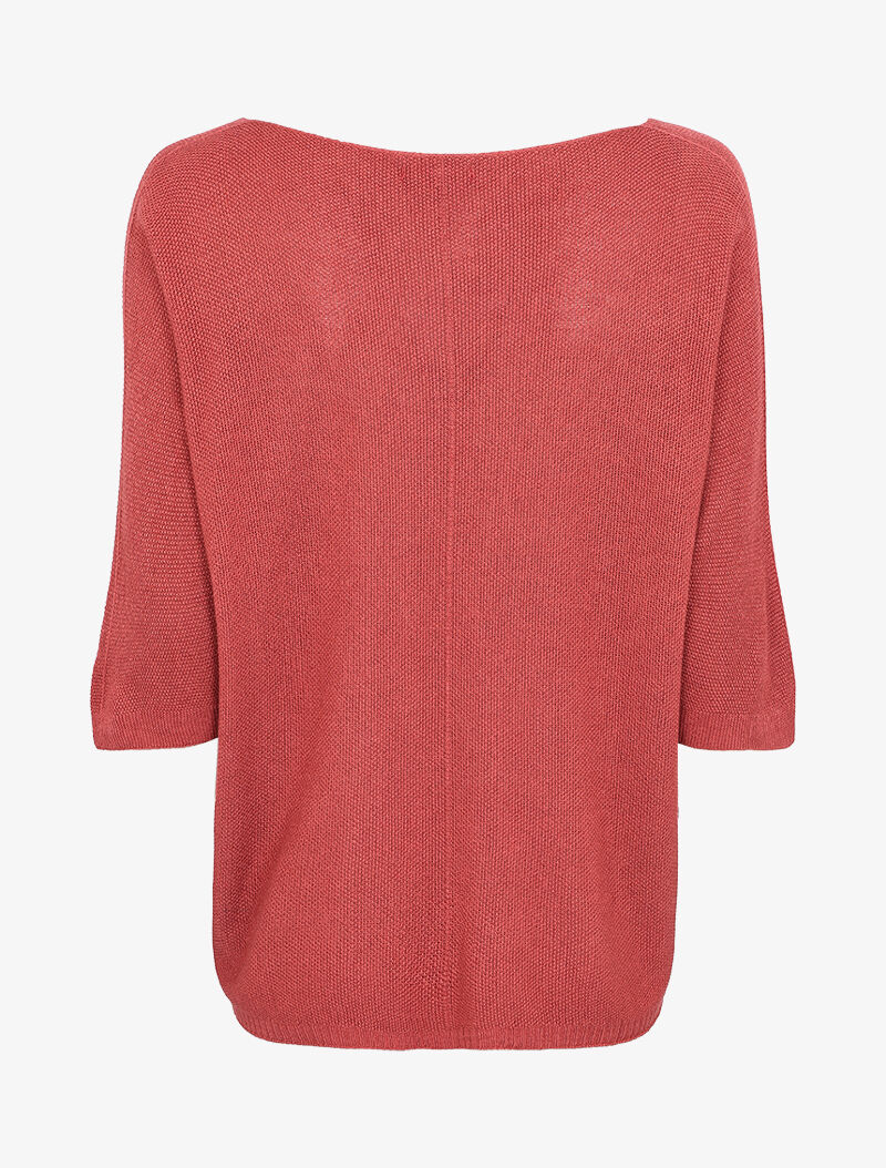 Pull loose en maille fine à manches 3/4 - Rose foncé - Image 2