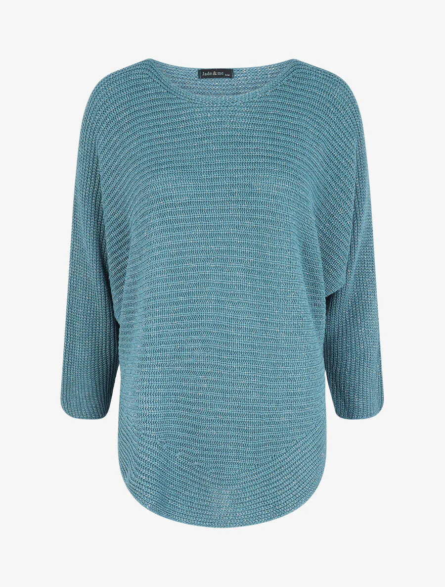 Pull loose irisé à bords arrondis - Bleu charrette