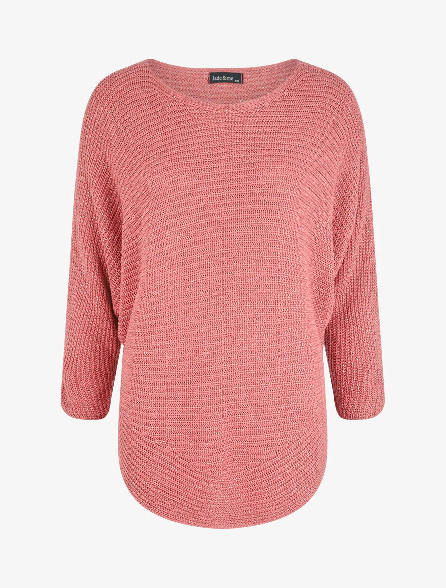 Pull loose irisé à bords arrondis - Rose foncé