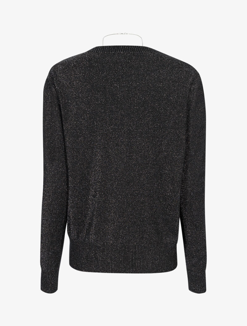 Pull loose pailleté à col V - noir - Image 2