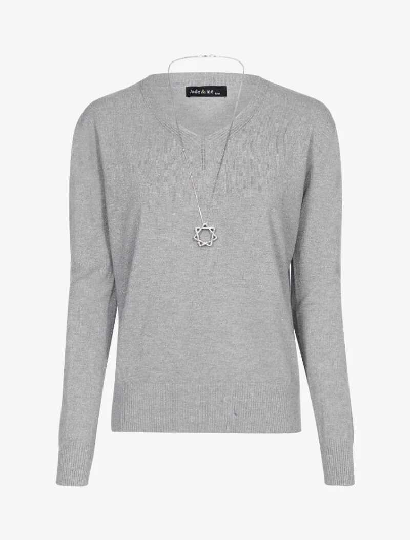 Pull loose pailleté à col V - gris