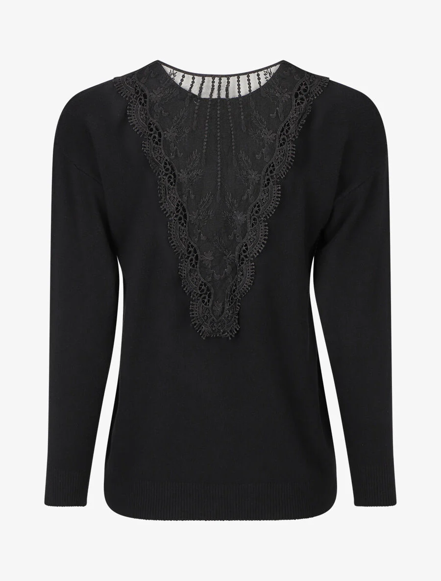 Pull manches 3/4 et dos fantaisie - Noir