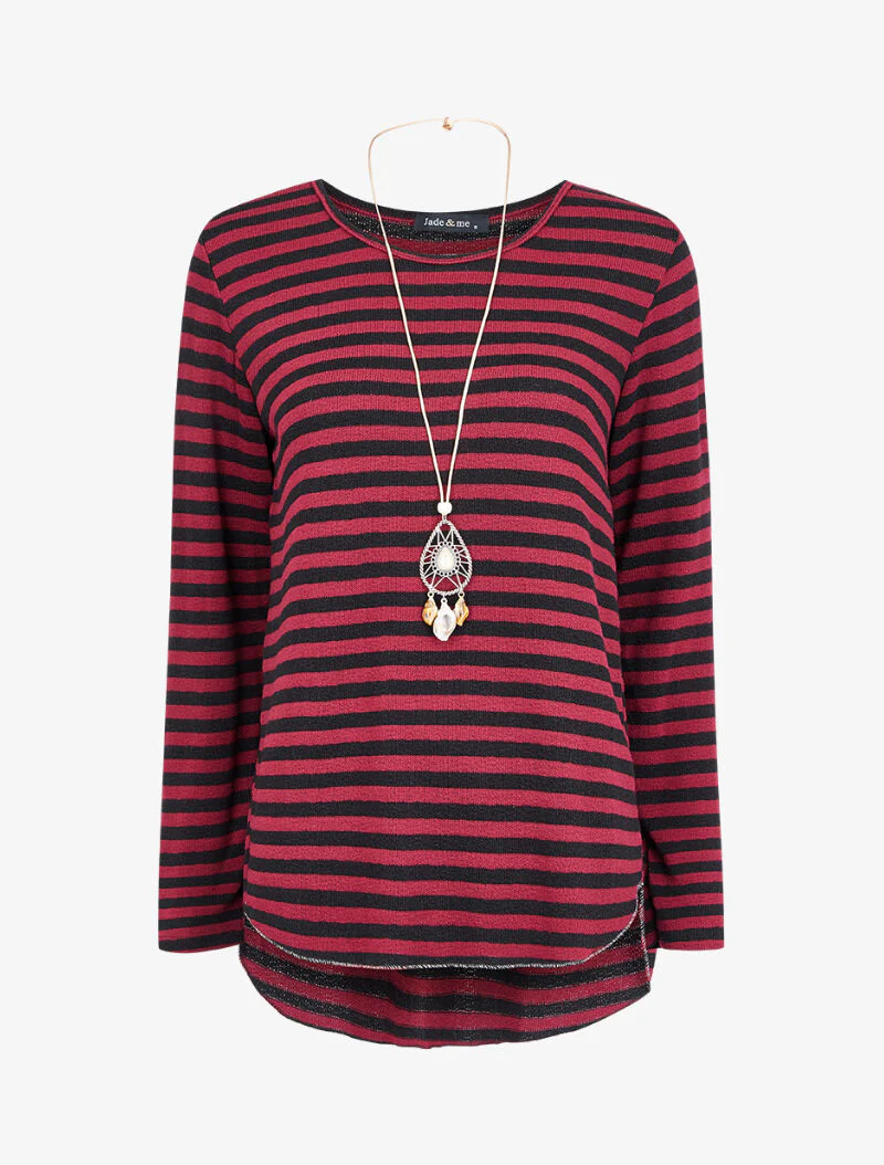 Pull marinière à dos long - Bordeaux - Image 2