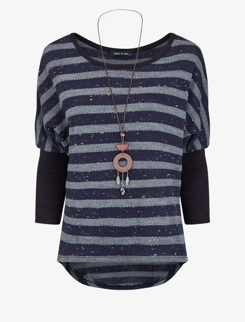 Pull marinière dolman à dos long - Marine