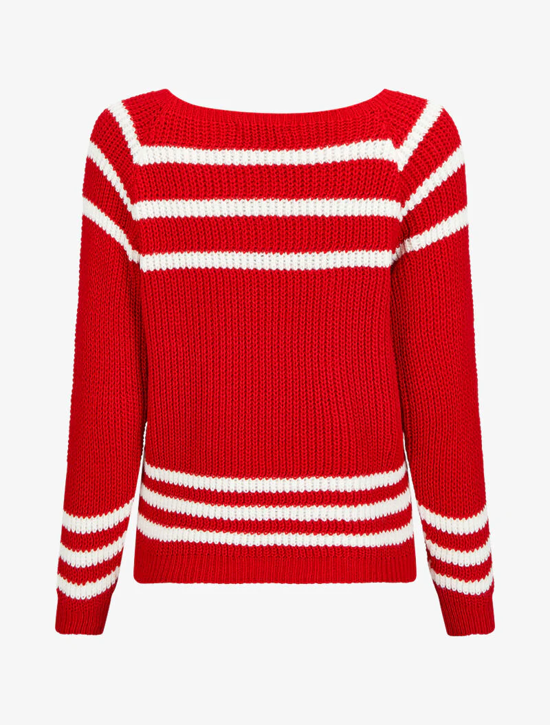Pull oversize à bandes contrastantes - Rouge - Image 2