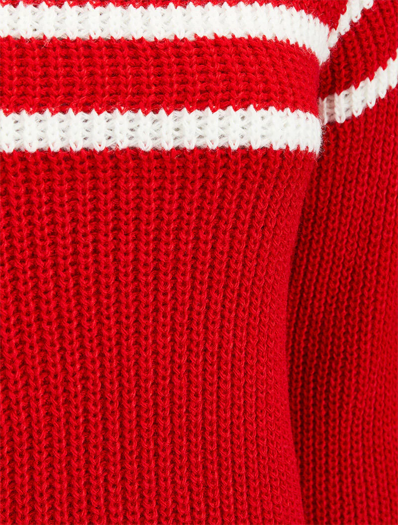 Pull oversize à bandes contrastantes - Rouge - Image 3