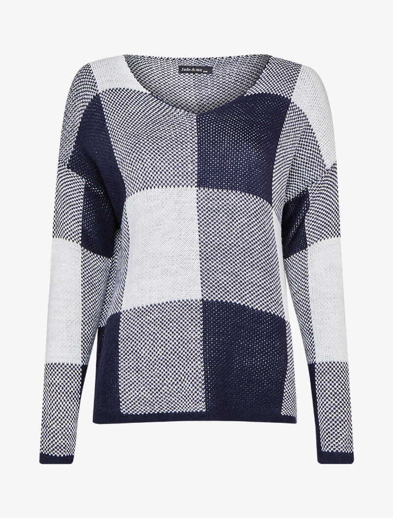 Pull oversize à carreaux - Marine