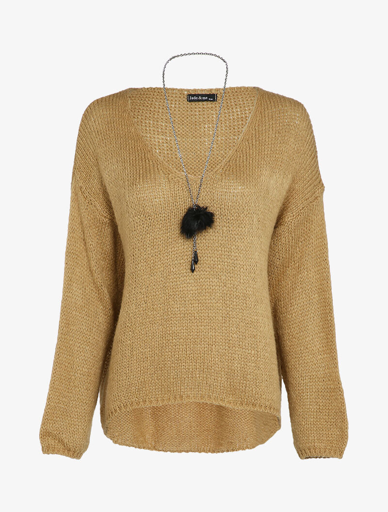 Pull oversize à dos long - Beige
