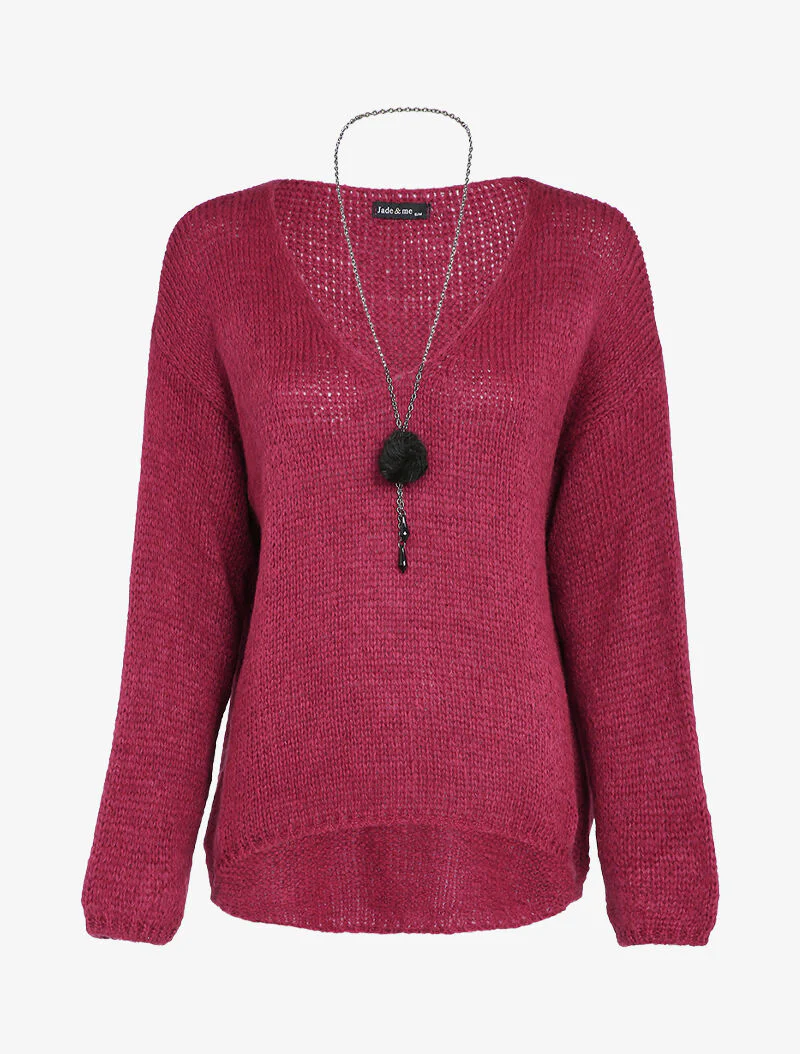 Pull oversize à dos long - Bordeaux