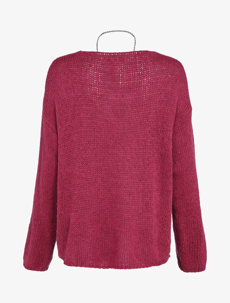 Pull oversize à dos long - Bordeaux - Image 2