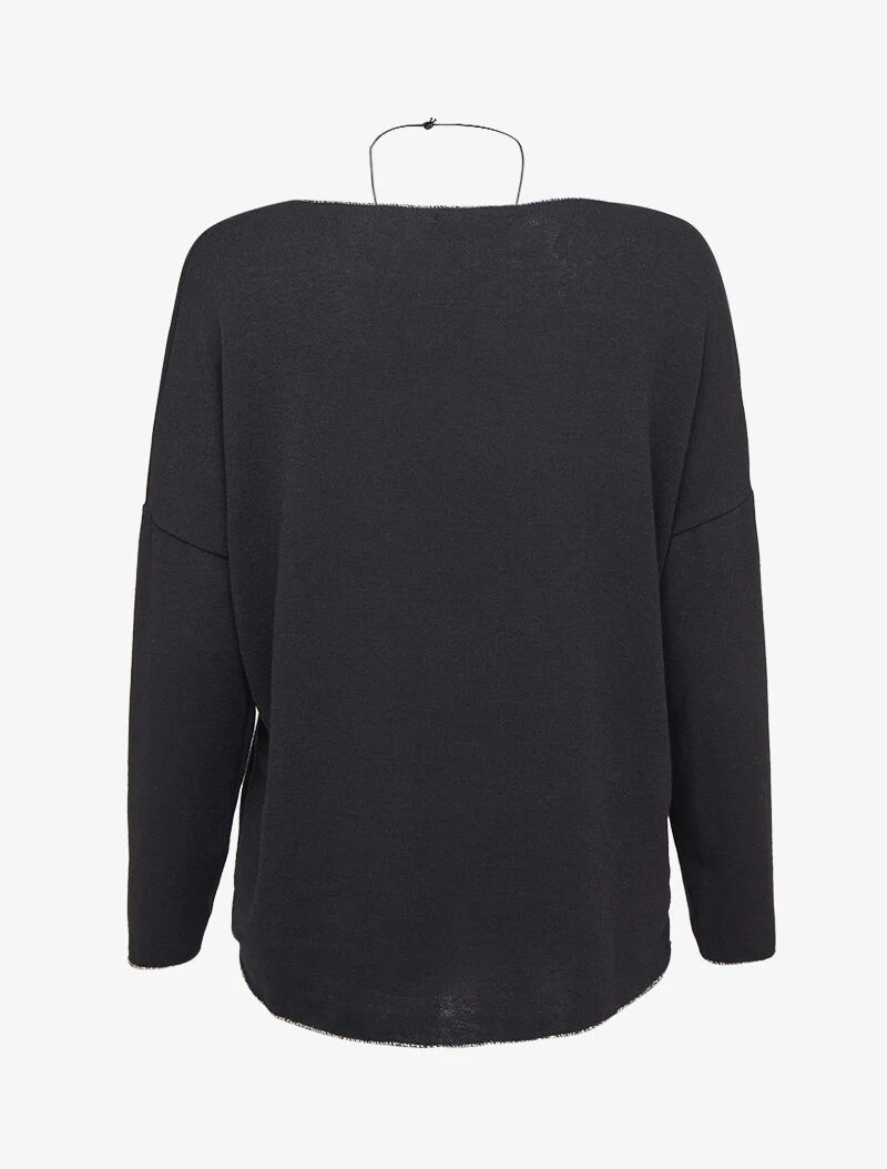 Pull oversize à liserés irisés avec sautoir - Noir - Image 2