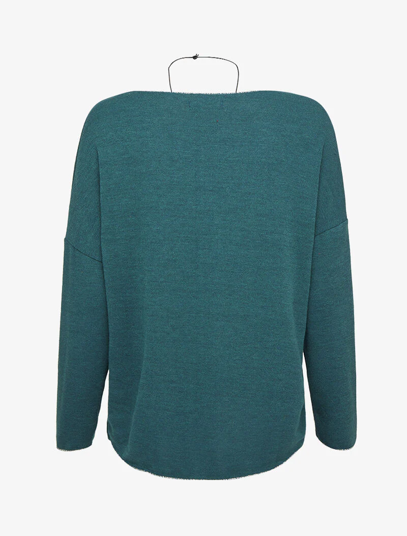 Pull oversize à liserés irisés avec sautoir - Bleu canard - Image 2