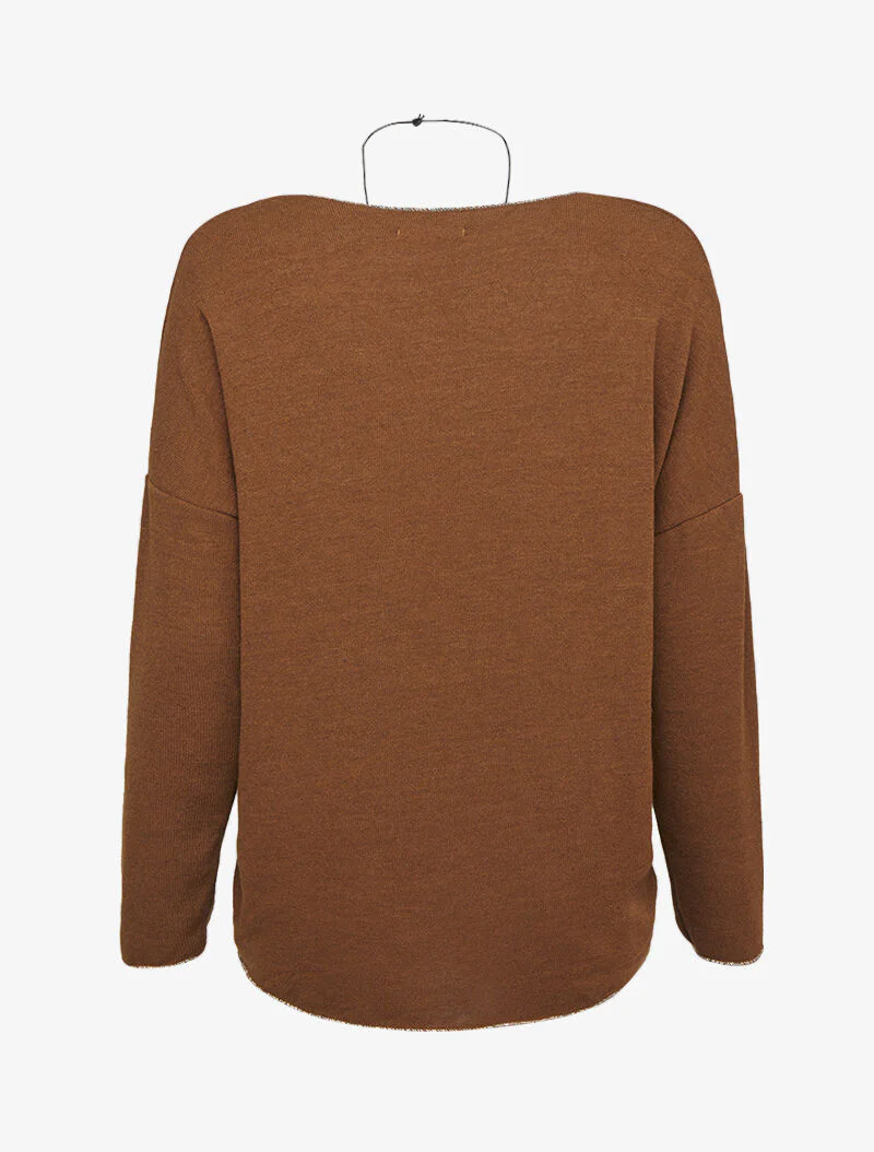 Pull oversize à liserés irisés avec sautoir - Marron - Image 2