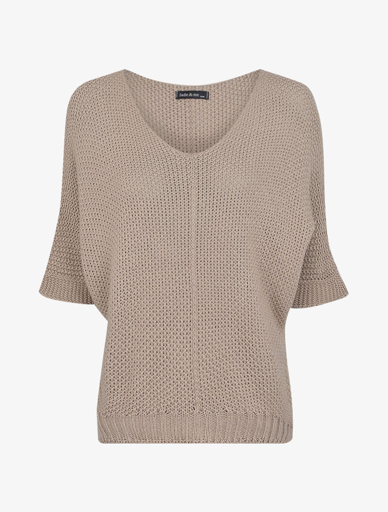 Pull oversize à manches 3/4 et col U - Taupe