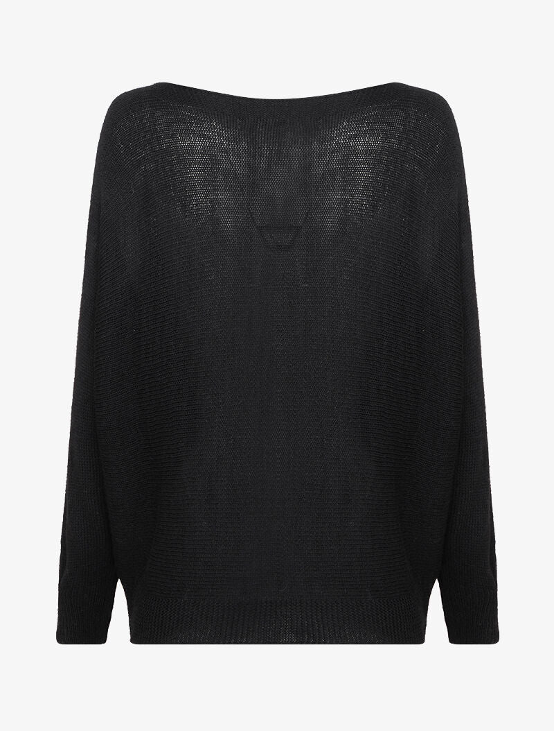 Pull oversize à manches dolman et col bateau - Noir - Image 2