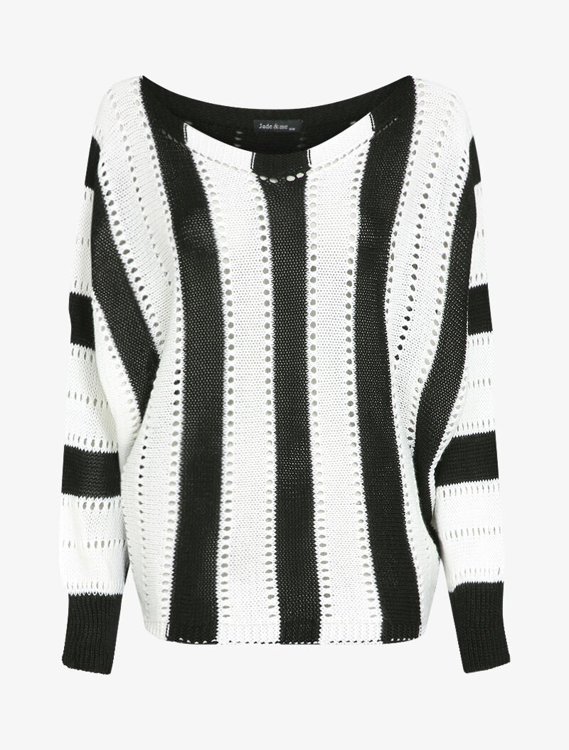 Pull oversize chauve-souris en maille ajourée - Noir/blanc