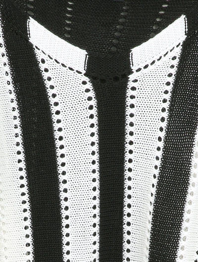 Pull oversize chauve-souris en maille ajourée - Noir/blanc - Image 3