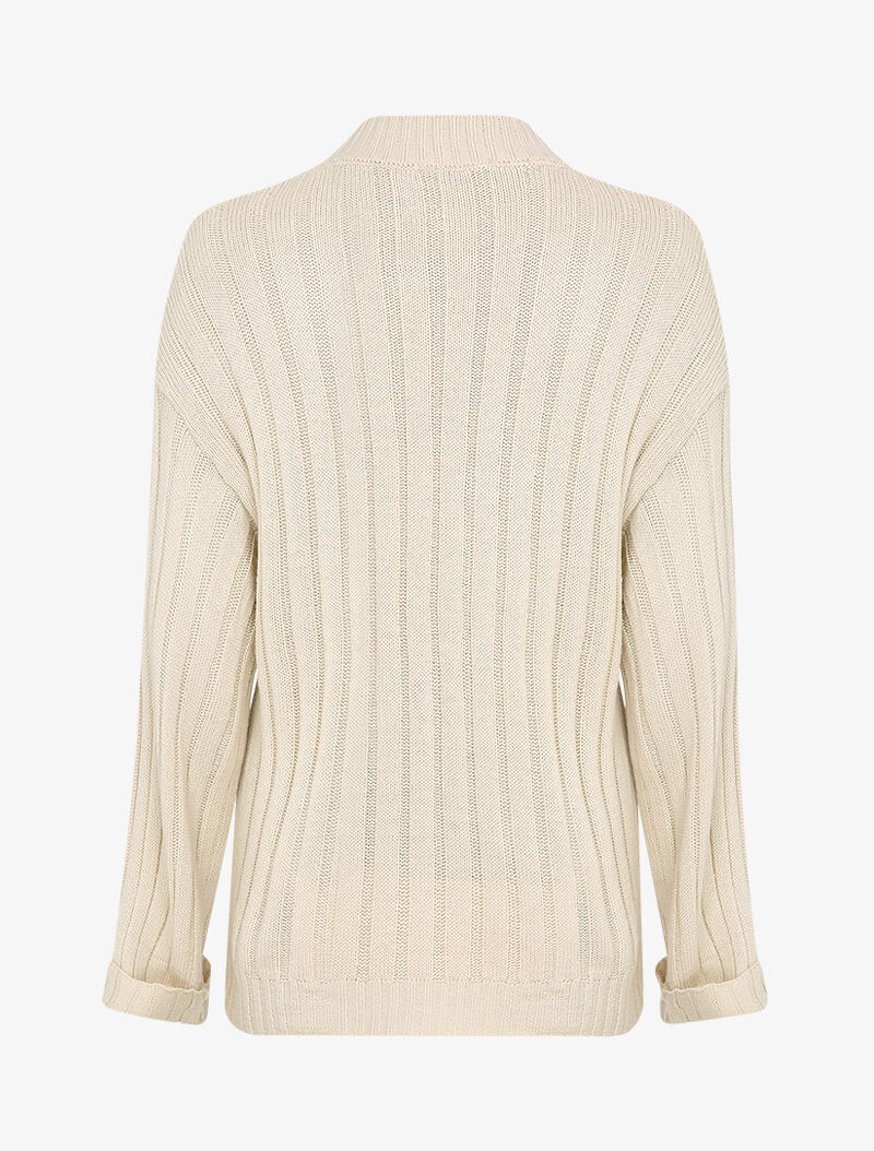 Pull oversize côtelé à manches à revers - Beige - Image 2