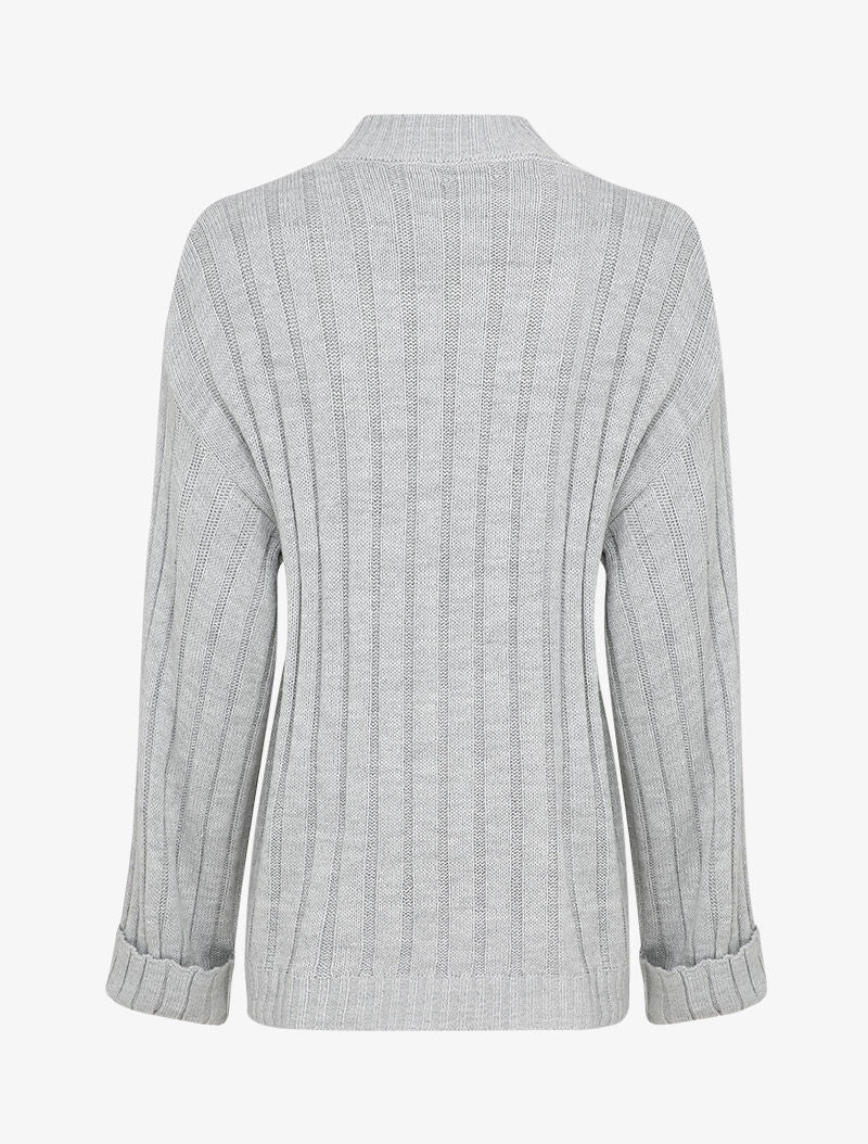 Pull oversize côtelé à manches à revers - Gris clair - Image 2
