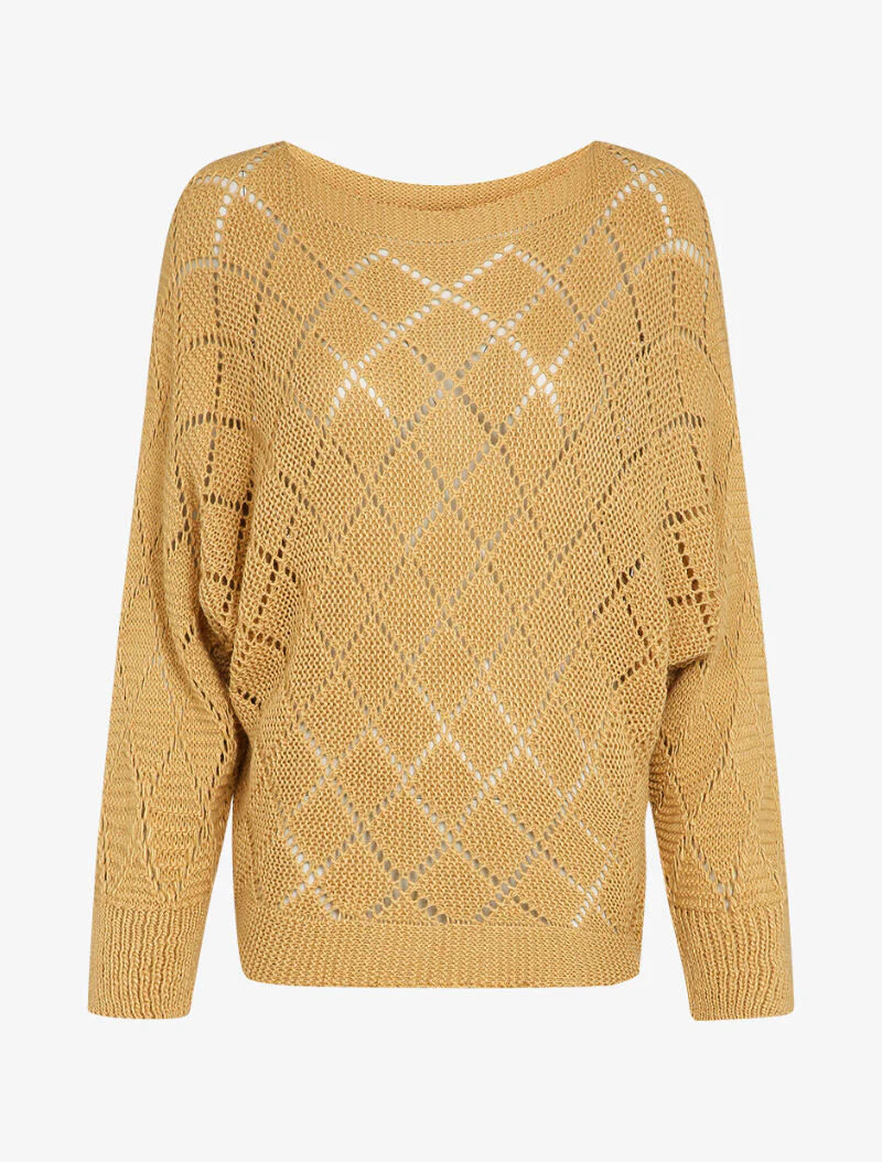 Pull oversize en maille ajourée et manches dolman - Camel