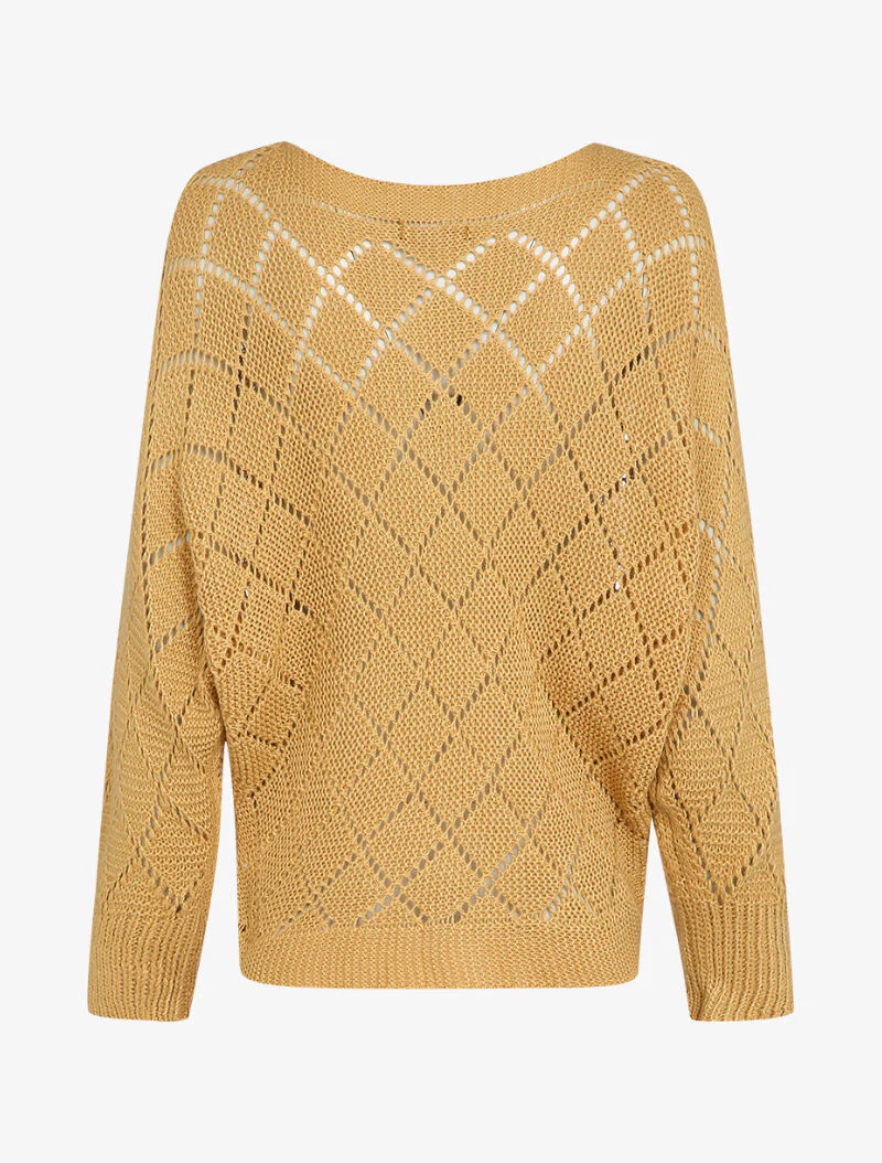 Pull oversize en maille ajourée et manches dolman - Camel - Image 2